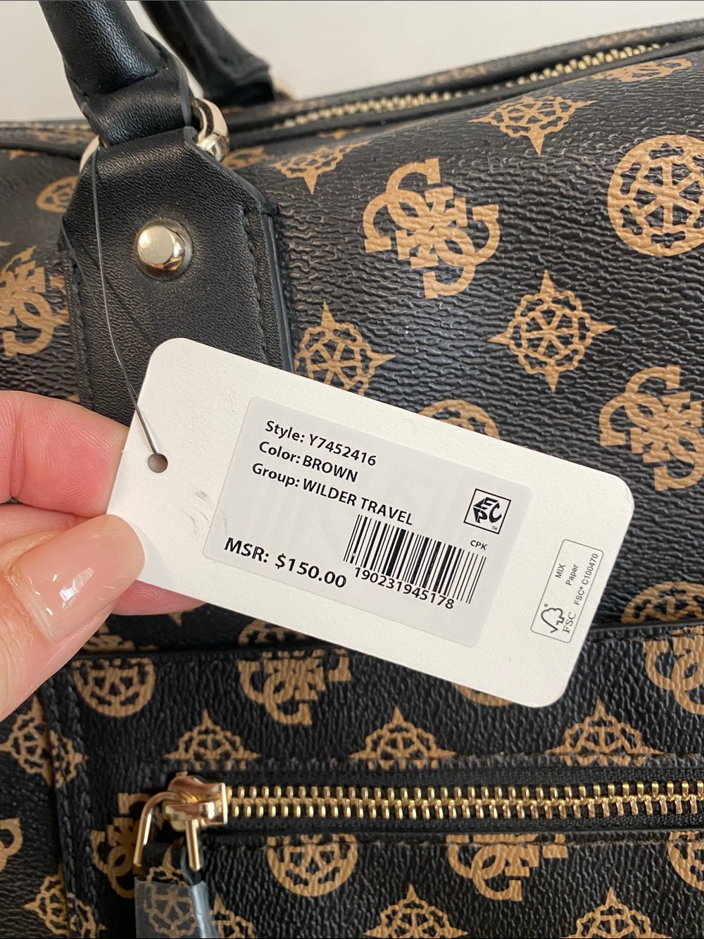 GUESS Wilder Weekender Duffel Bag 4G Peony Monogram Print - Picture 2 of 12